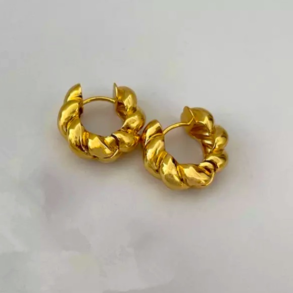 Jewelry - Gold Plated Twisted Huggie  Hoop Earrings